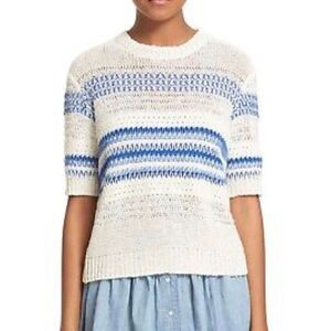 Current Elliott The Mixed‎ Stitch Stripe Half-Sleeve Sweater Blue Horizon Size 0